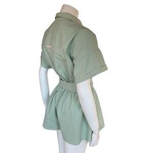 Free People Sage Green Textured Cotton Romper Short Utility Jumpsuit S